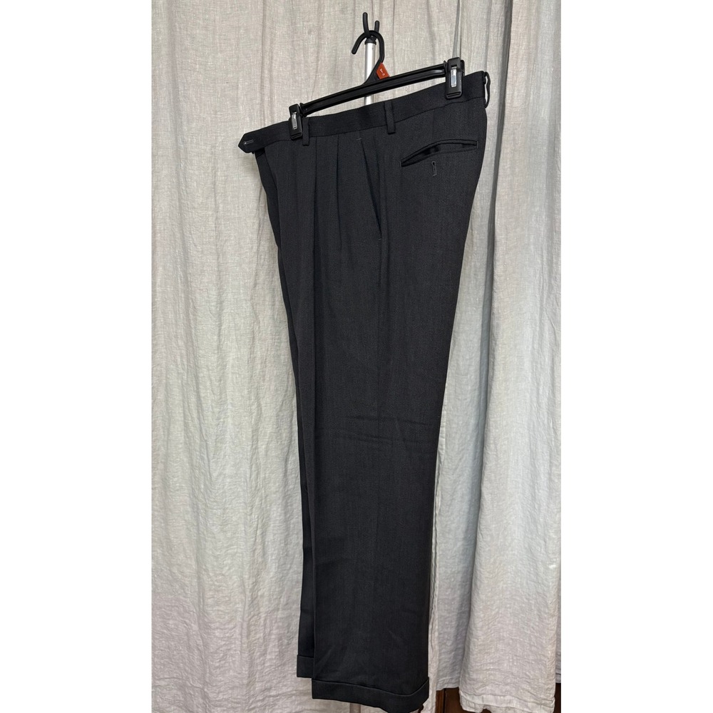 Turnbury Mens 34x30 Charcoal Gray 100% Wool Cavalry Twill Pleated Cuffed Pants